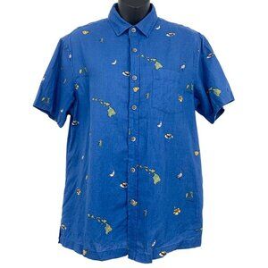 Kahala Blue Hawaiian Aloha Shirt XS Extra Small Linen Islands Button Up EUC